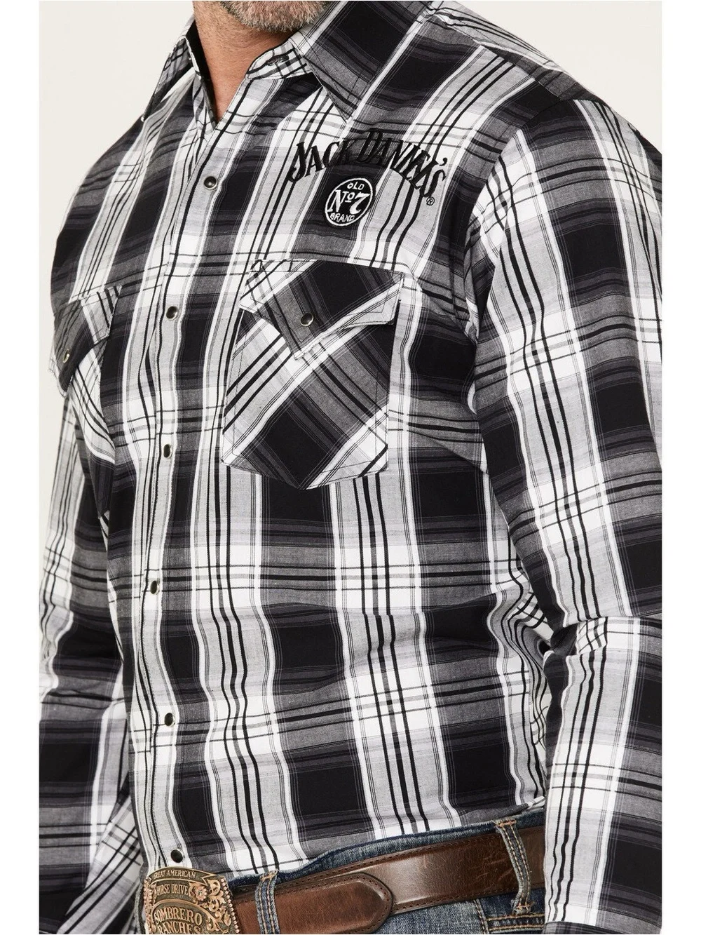 BOOT BARN BARELY WALKER JACK DANIEL'S PLAID PRINT LONG SLEEVE SNAP WESTERN SHIRT